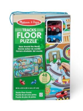 NWOT MELISSA & DOUG Race Around the World Tracks Floor Puzzle - 48 Pieces